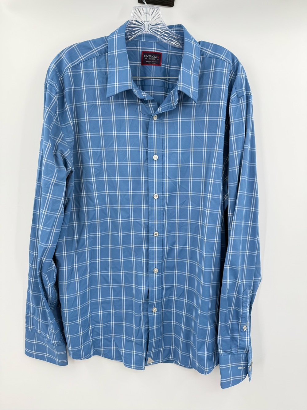 UNTUCKit Men's Nylon Stretch Blend Long Sleeve Button Up Blue Plaid Shirt XL